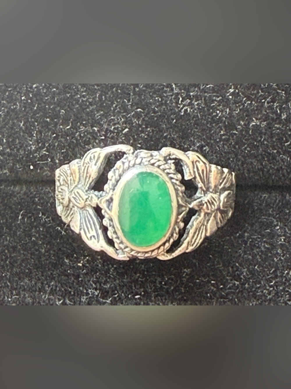 VTG Sterling Silver Jade Butterfly Ring Sz6.75